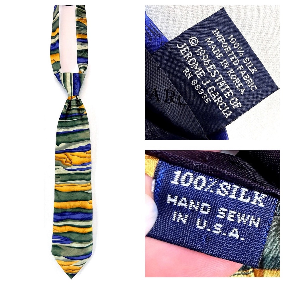 J Garcia Silk Tie Abstract Landscape Art To Wear Maximalist Green Gold Academia